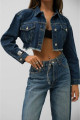 Kadın Pile Detaylı Crop Denim Ceket Kadın Pile Detaylı Crop Denim Ceket