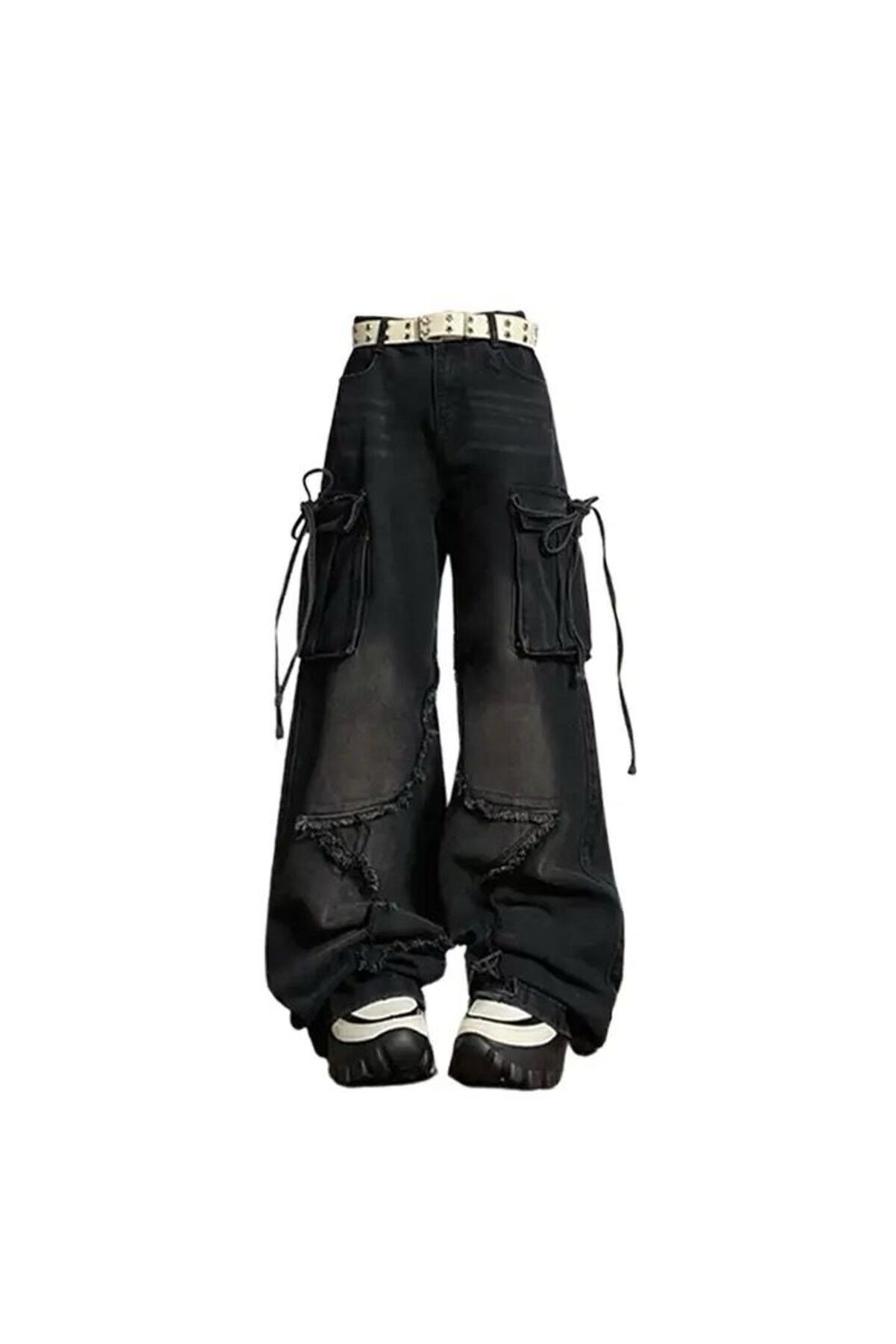 Stars Detail Leg Baggy İpli Kargo Cepli Bol Paça Tech Jean Stars Detail Leg Baggy İpli Kargo Cepli Bol Paça Tech Jean