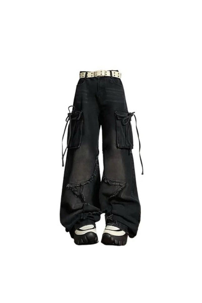Stars Detail Leg Baggy İpli Kargo Cepli Bol Paça Tech Jean Stars Detail Leg Baggy İpli Kargo Cepli Bol Paça Tech Jean