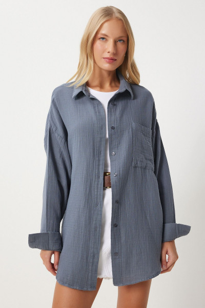 Oversize Basic Müslin Gömlek ANTRASİT LMX0002 Oversize Basic Müslin Gömlek ANTRASİT LMX0002