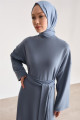 Örme Beli Çift Bağlamalı Elbise Ort9727 Indigo Örme Beli Çift Bağlamalı Elbise Ort9727 Indigo