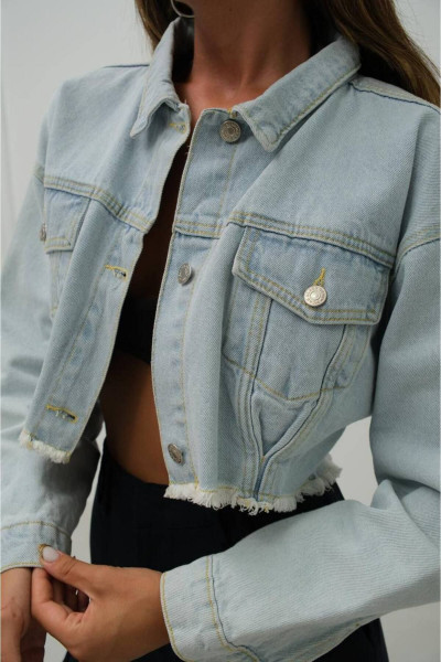 Kadın Pile Detaylı Crop Denim Ceket Kadın Pile Detaylı Crop Denim Ceket