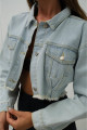 Kadın Pile Detaylı Crop Denim Ceket Kadın Pile Detaylı Crop Denim Ceket