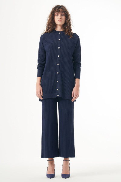 Merserize Çizgi Detay Hırka Pantolon Takım 1100 Lacivert