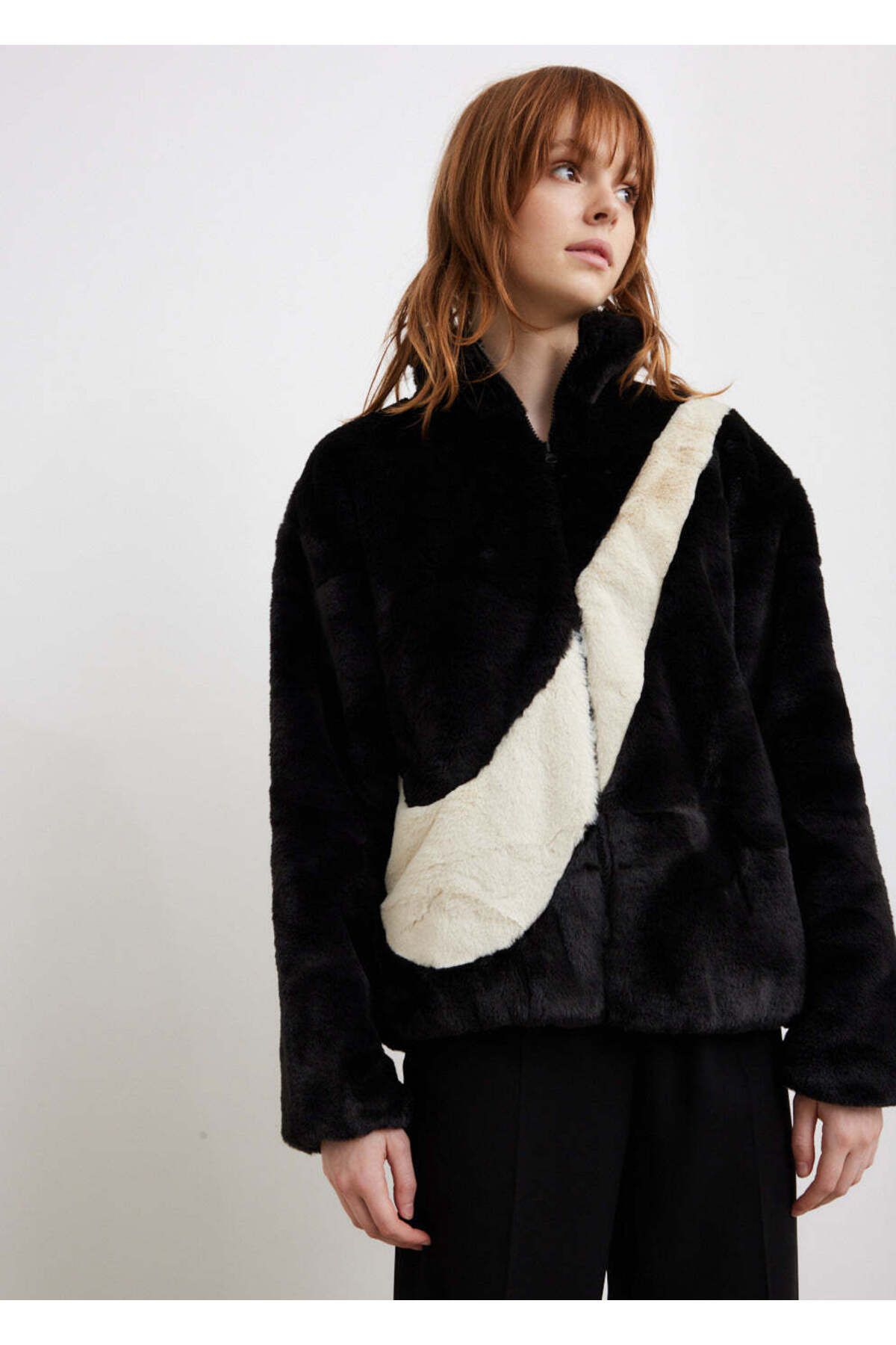 Ladies Oversized Faux Fur Swoosh Logo Jacket ~ DO3791 010 Ladies Oversized Faux Fur Swoosh Logo Jacket ~ DO3791 010
