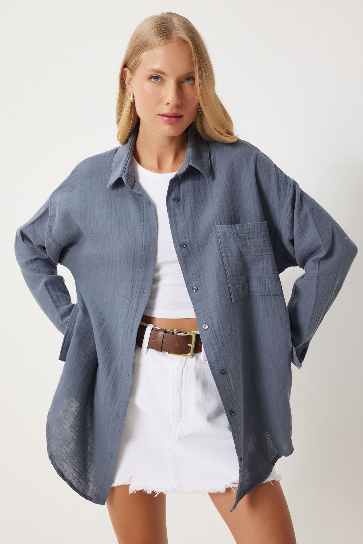 Oversize Basic Müslin Gömlek ANTRASİT LMX0002 Oversize Basic Müslin Gömlek ANTRASİT LMX0002