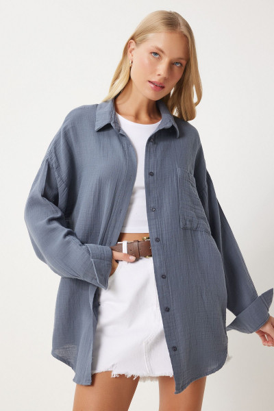 Oversize Basic Müslin Gömlek ANTRASİT LMX0002 Oversize Basic Müslin Gömlek ANTRASİT LMX0002