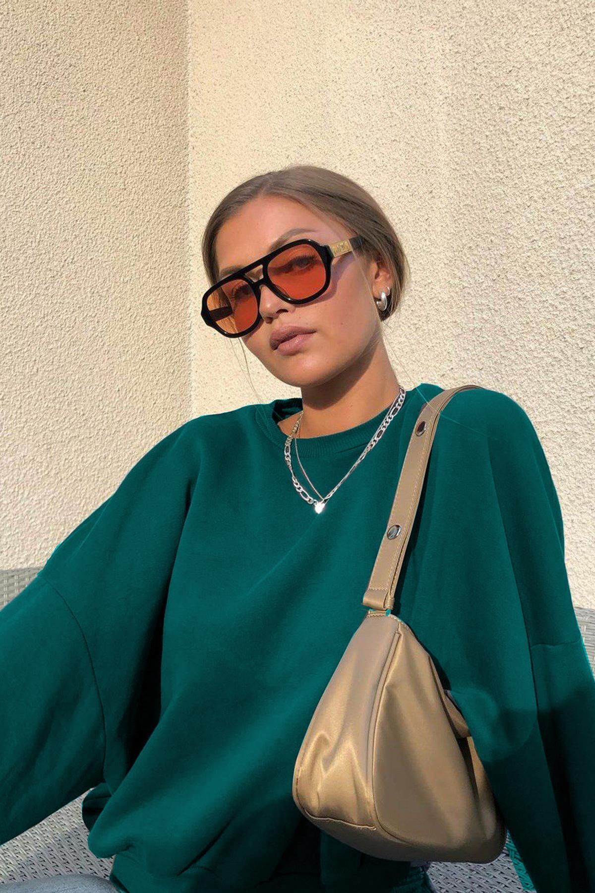 Petrol Mavisi Bisiklet Yaka Basic Sweatshirt MG1559 Petrol Mavisi Bisiklet Yaka Basic Sweatshirt MG1559