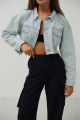 Kadın Pile Detaylı Crop Denim Ceket Kadın Pile Detaylı Crop Denim Ceket