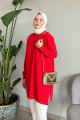 Yırtmaçlı Basic Kırmızı Triko Tunik Yırtmaçlı Basic Kırmızı Triko Tunik