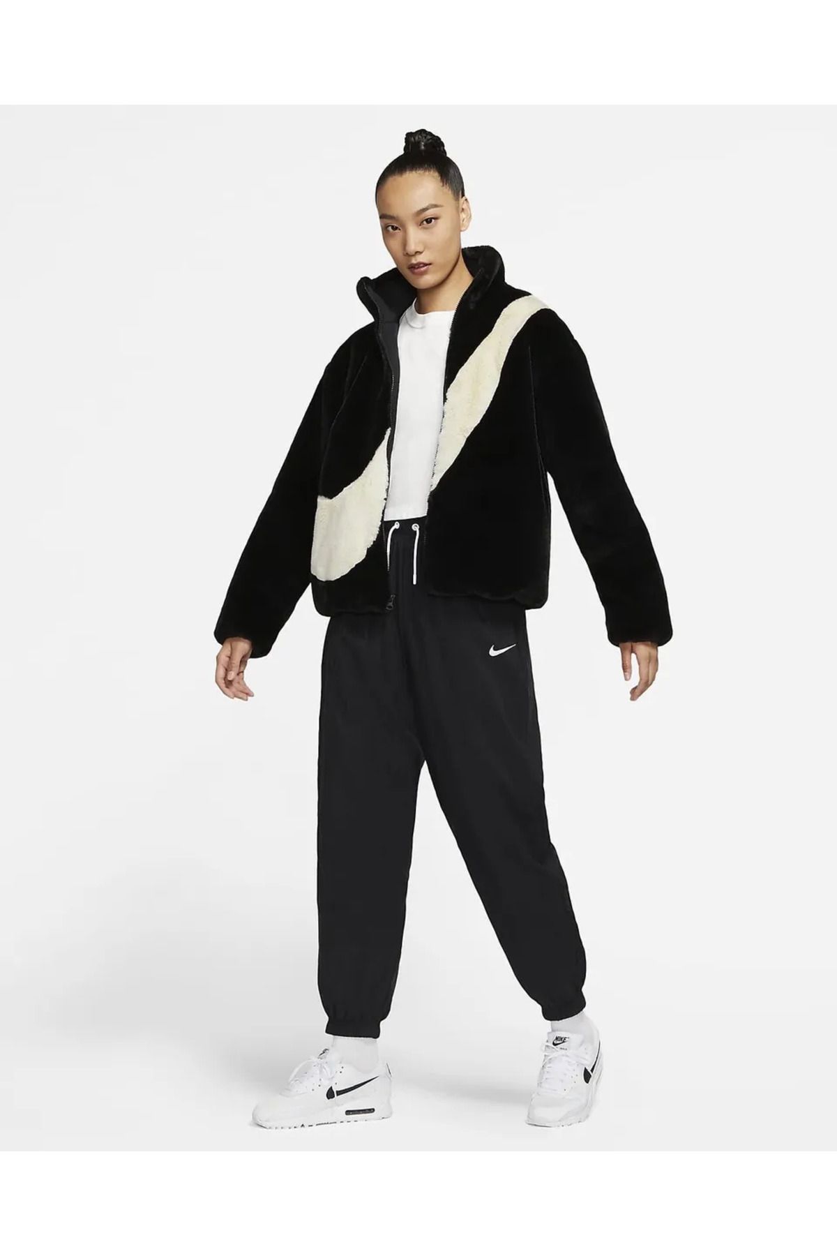 Ladies Oversized Faux Fur Swoosh Logo Jacket ~ DO3791 010 Ladies Oversized Faux Fur Swoosh Logo Jacket ~ DO3791 010