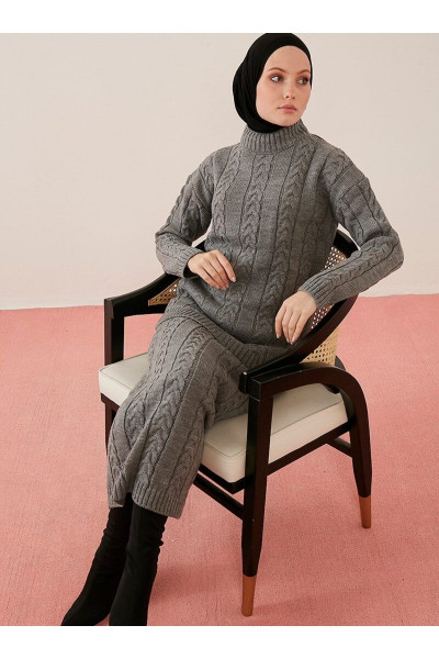 Triko Ikili Takım - Füme - Triko Ikili Takım - Füme -