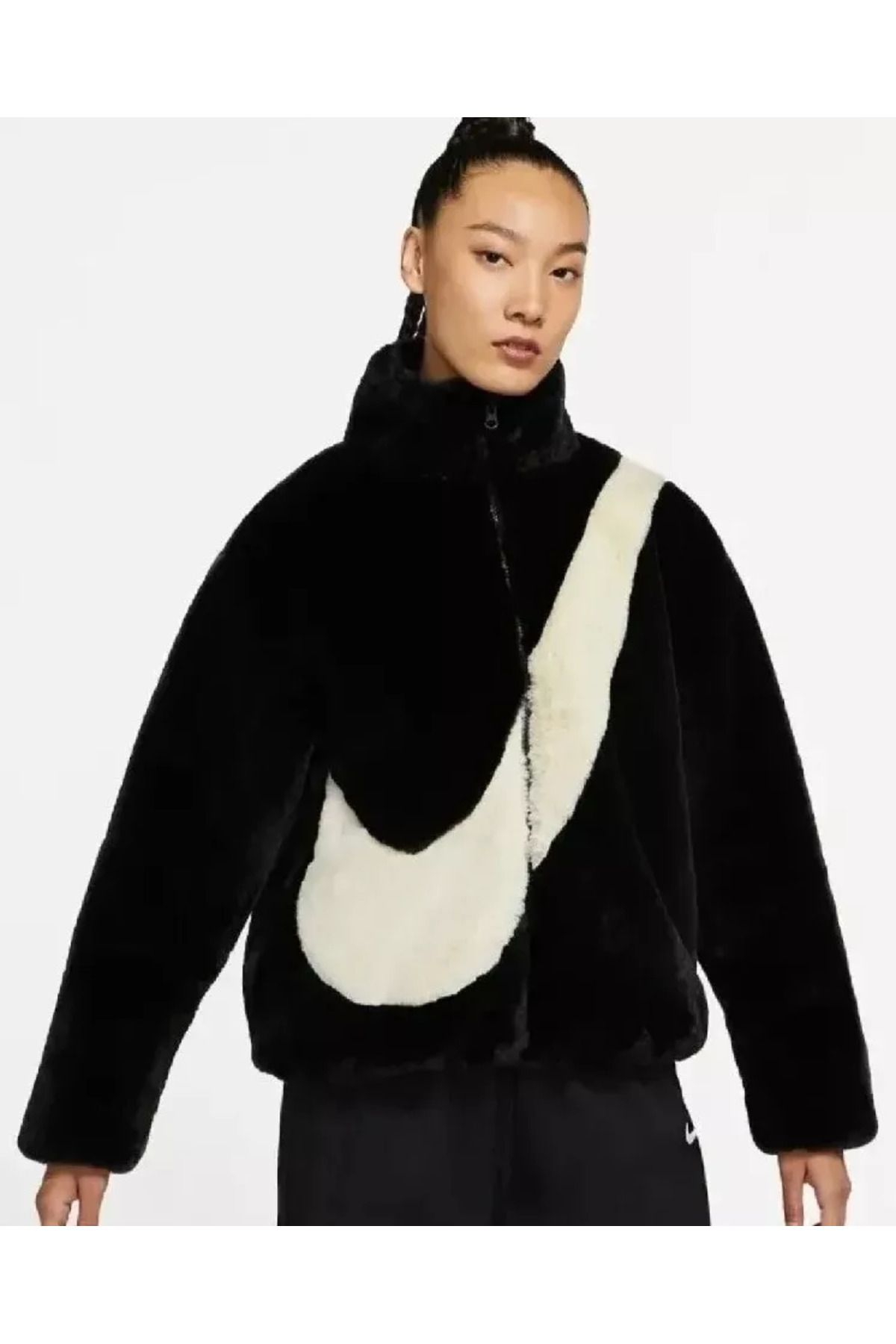 Ladies Oversized Faux Fur Swoosh Logo Jacket ~ DO3791 010 Ladies Oversized Faux Fur Swoosh Logo Jacket ~ DO3791 010