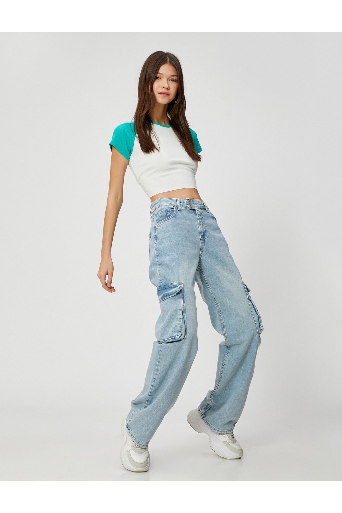 Kargo Kot Pantolon Straight Jean Cep Detaylı Düz Paça - Nora Jean Kargo Kot Pantolon Straight Jean Cep Detaylı Düz Paça - Nora Jean