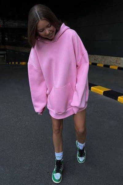 Pembe Kapüşonlu Şardonlu Oversize Sweatshirt Mg1566 Pembe Kapüşonlu Şardonlu Oversize Sweatshirt Mg1566