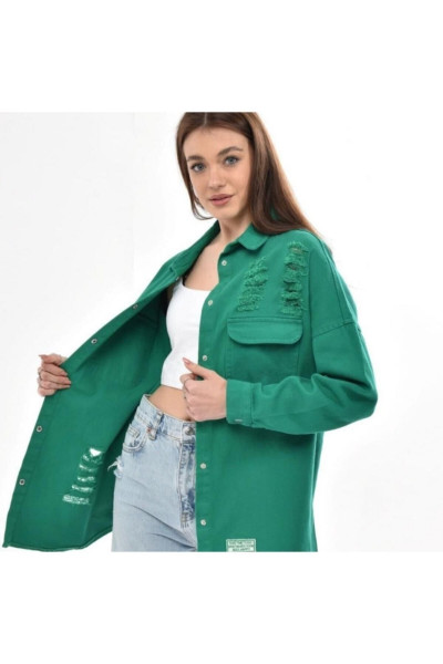 Kadın Yeşil Boyfriend Oversize Eskitmeli Denim Jeans Kot Ceket A36-011 Kadın Yeşil Boyfriend Oversize Eskitmeli Denim Jeans Kot Ceket A36-011