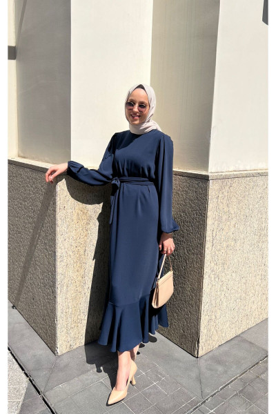 Lacivert Volenli Elbise