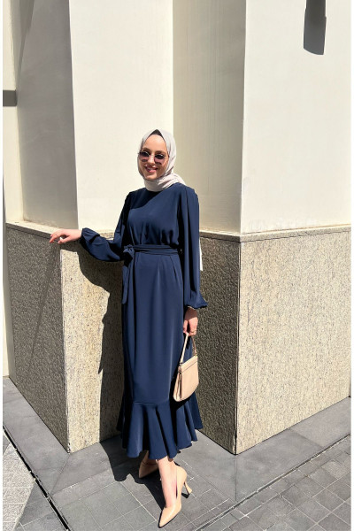 Lacivert Volenli Elbise