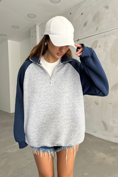 Unisex Lacivert Dik Yaka Oversize 3 Iplik Şardonlu Sweatshirt Unisex Lacivert Dik Yaka Oversize 3 Iplik Şardonlu Sweatshirt