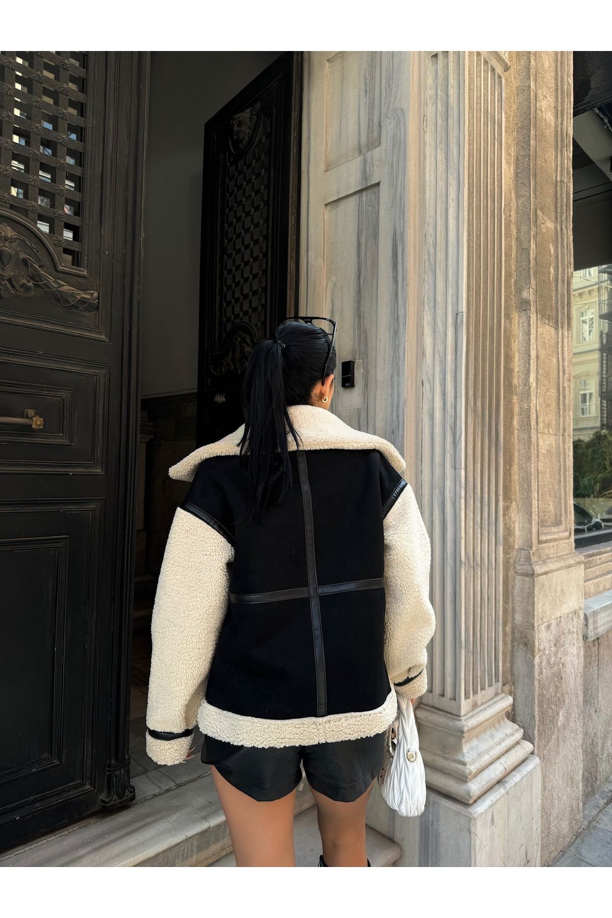 Siyah Süet Kolu Peluş Biker Mont Siyah Süet Kolu Peluş Biker Mont