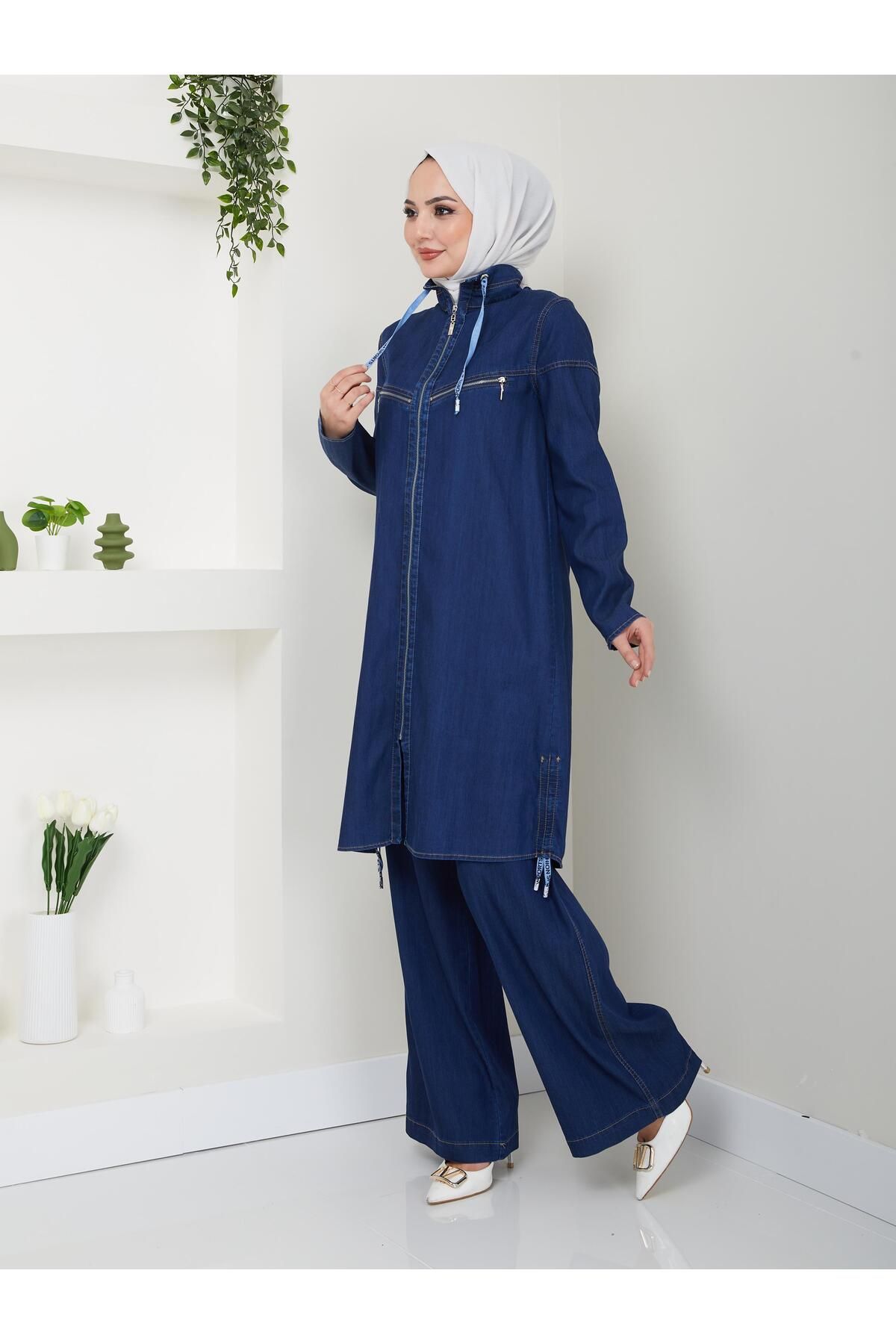 Kot Takım Pantolon Tunik Ikili Takım Kap Giyçık Yarım Kot Kadın 56015 Kot Takım Pantolon Tunik Ikili Takım Kap Giyçık Yarım Kot Kadın 56015