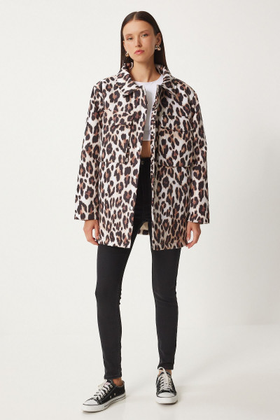Leopar Desenli Şişme Mont SİYAH BEJ LNT0004 Leopar Desenli Şişme Mont SİYAH BEJ LNT0004