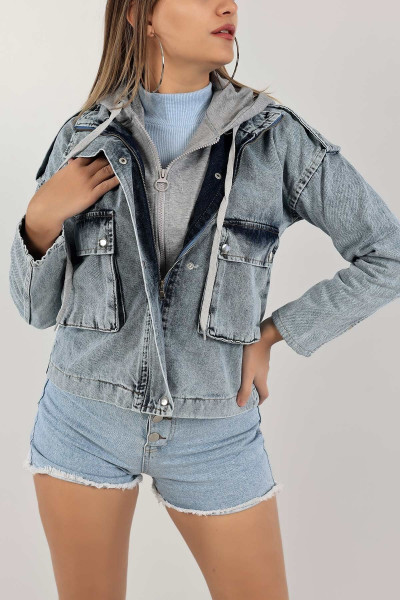 Kapüşonlu Kar Yıkamalı Kot Mont Kapüşonlu Kar Yıkamalı Kot Mont