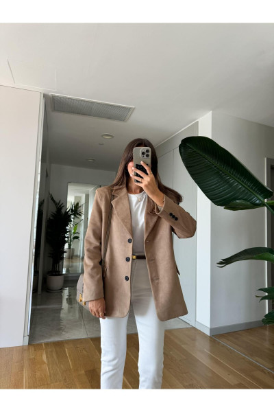 Premium Süet Blazer -Deve Tüyü