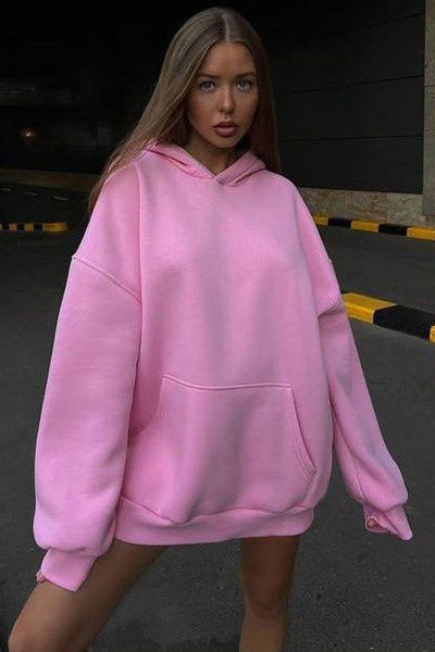 Pembe Kapüşonlu Şardonlu Oversize Sweatshirt Mg1566 Pembe Kapüşonlu Şardonlu Oversize Sweatshirt Mg1566