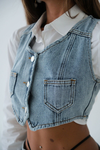 Kot Cepli Açık Mavi Yelek Kot Cepli Açık Mavi Yelek