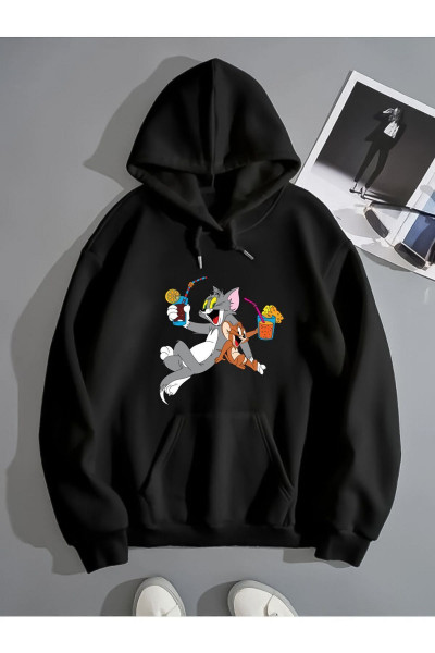 Unisex 2ip Şardonlu Tom and Mickey NOSD Siyah Oversize Sweatshirt