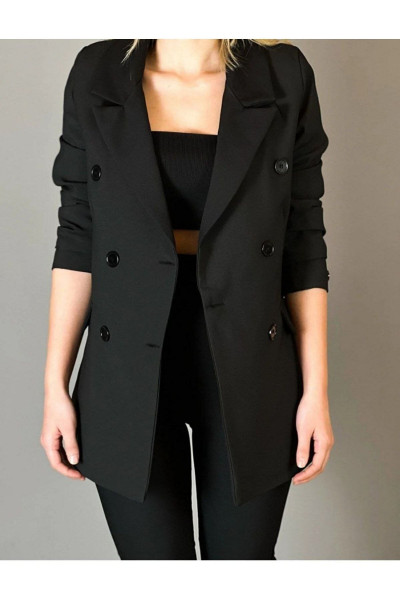 Kadın Siyah Düğmeli Blazer Ceket Kadın Siyah Düğmeli Blazer Ceket