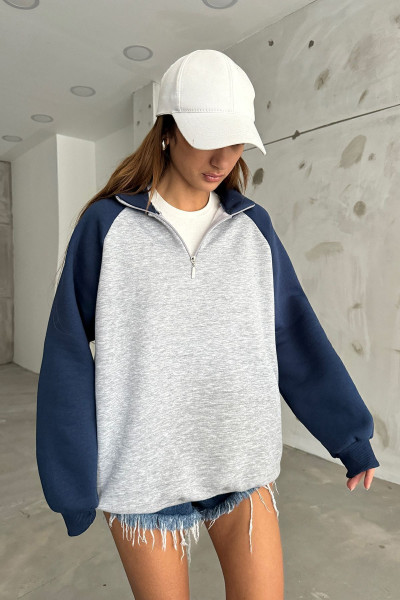 Unisex Lacivert Dik Yaka Oversize 3 Iplik Şardonlu Sweatshirt Unisex Lacivert Dik Yaka Oversize 3 Iplik Şardonlu Sweatshirt