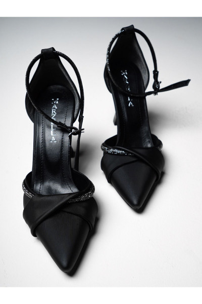 Siyah taşlı biyeli abiye ayakkabı