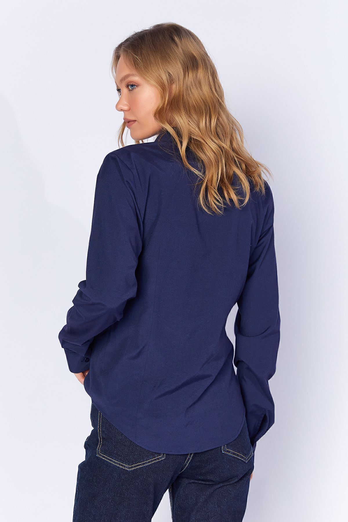 Lacivert Lİkralı Pamuk Kadın Gömlek | MKS166847-01 Lacivert Lİkralı Pamuk Kadın Gömlek | MKS166847-01