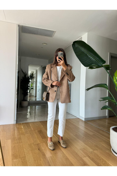 Premium Süet Blazer -Deve Tüyü