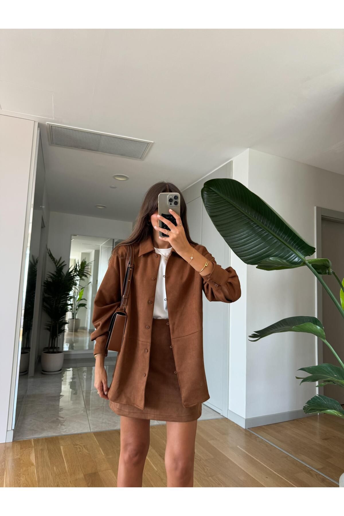 Süet Oversize Gömlek-Taba Süet Oversize Gömlek-Taba