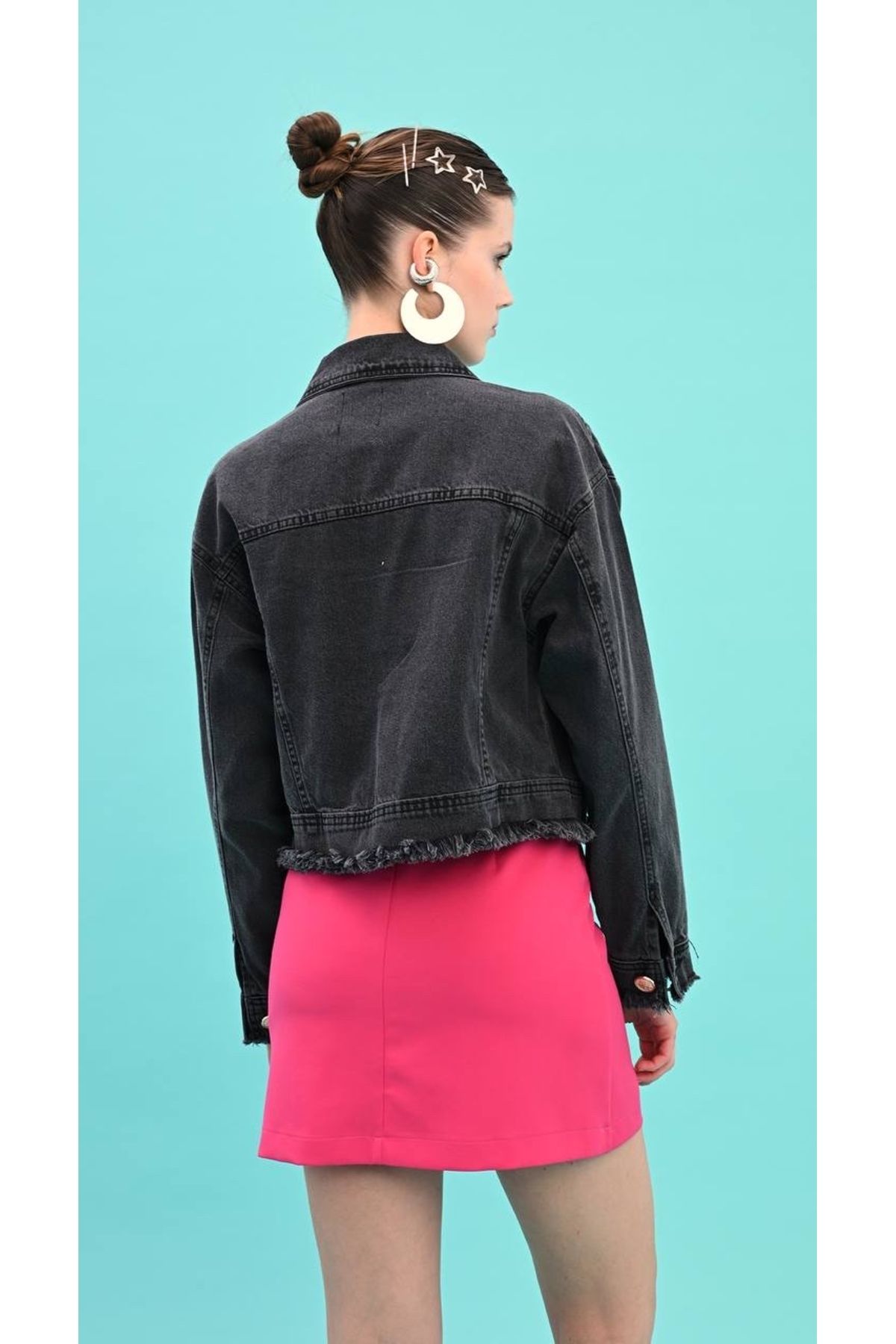Taş İşlemeli Denim Kot Ceket Taş İşlemeli Denim Kot Ceket