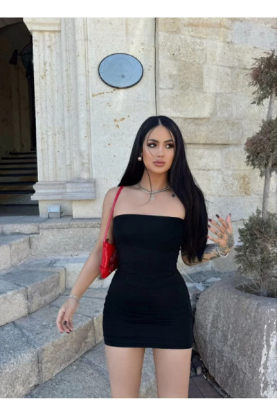 Kadın Siyah Mini Straplez Elbise Kadın Siyah Mini Straplez Elbise