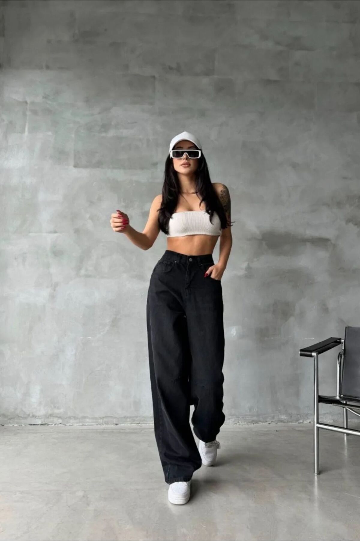 Siyah Baggy Kadın Kot Palazzo Wide Leg Straight Pantolon Jean Yüksek Bel Rahat Pantolon Trenç Siyah Baggy Kadın Kot Palazzo Wide Leg Straight Pantolon Jean Yüksek Bel Rahat Pantolon Trenç