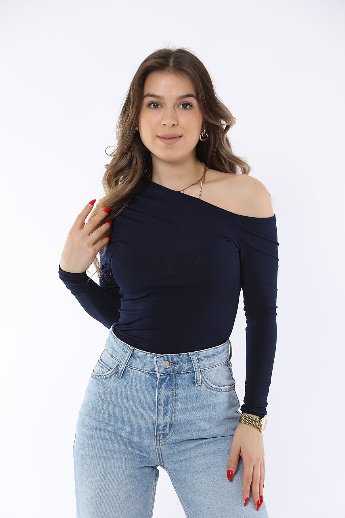 Kadın Tek Omuz Büzgülü Sendy Bluz P24s191-0903 Kadın Tek Omuz Büzgülü Sendy Bluz P24s191-0903