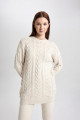 Regular Fit Bisiklet Yaka Saç Örgü Desenli Triko Kazak Tunik B4284ax23wn Regular Fit Bisiklet Yaka Saç Örgü Desenli Triko Kazak Tunik B4284ax23wn