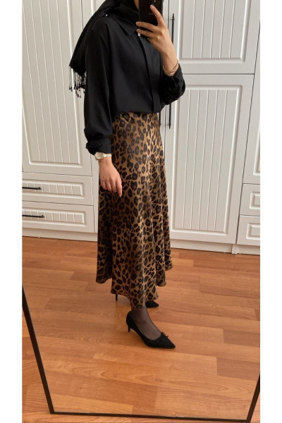 Leoparlı Ipek Saten Etek Leoparlı Ipek Saten Etek