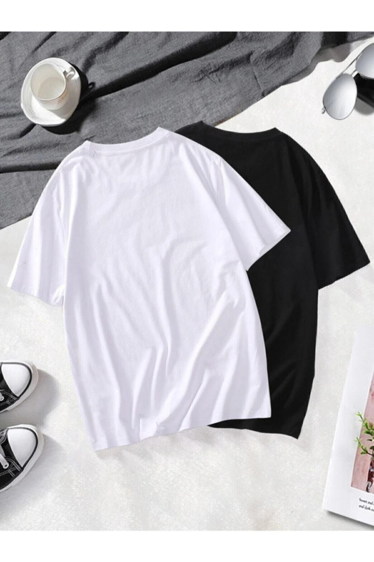 Unisex 2 Li Paket Siyah-beyaz Basic Oversize Penye T-shirt Tişört Unisex 2 Li Paket Siyah-beyaz Basic Oversize Penye T-shirt Tişört