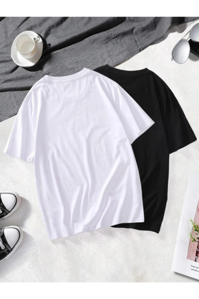 Unisex 2 Li Paket Siyah-beyaz Basic Oversize Penye T-shirt Tişört Unisex 2 Li Paket Siyah-beyaz Basic Oversize Penye T-shirt Tişört