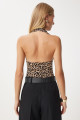 Kadın Siyah Bej Leopar Desenli Degaje Yaka Çıtçıtlı Örme Body RX00053 Kadın Siyah Bej Leopar Desenli Degaje Yaka Çıtçıtlı Örme Body RX00053