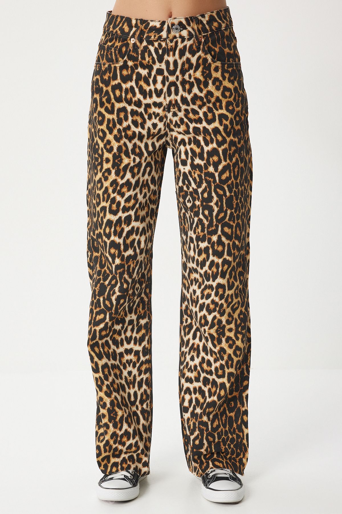 Kadın Siyah Bej Leopar Desenli Straight Jeans RH00029 Kadın Siyah Bej Leopar Desenli Straight Jeans RH00029