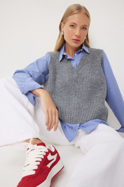 Süveterli Gömlek GRİ MAVİ LUS0020