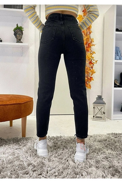Siyah Mom Jean Yüksek Bel Likralı Kot Pantolon Siyah Mom Jean Yüksek Bel Likralı Kot Pantolon