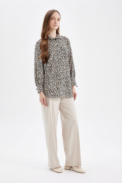 Relax Fit Leopar Desenli Uzun Kollu Gömlek Tunik D2608ax24au Relax Fit Leopar Desenli Uzun Kollu Gömlek Tunik D2608ax24au
